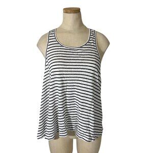 Frame tank top women's L black white striped 100% organic linen swingy